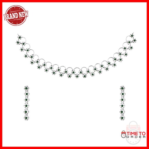 Gold Plated Brass Cubic Zirconia Jewelry Set Elegant Floral Design Necklace